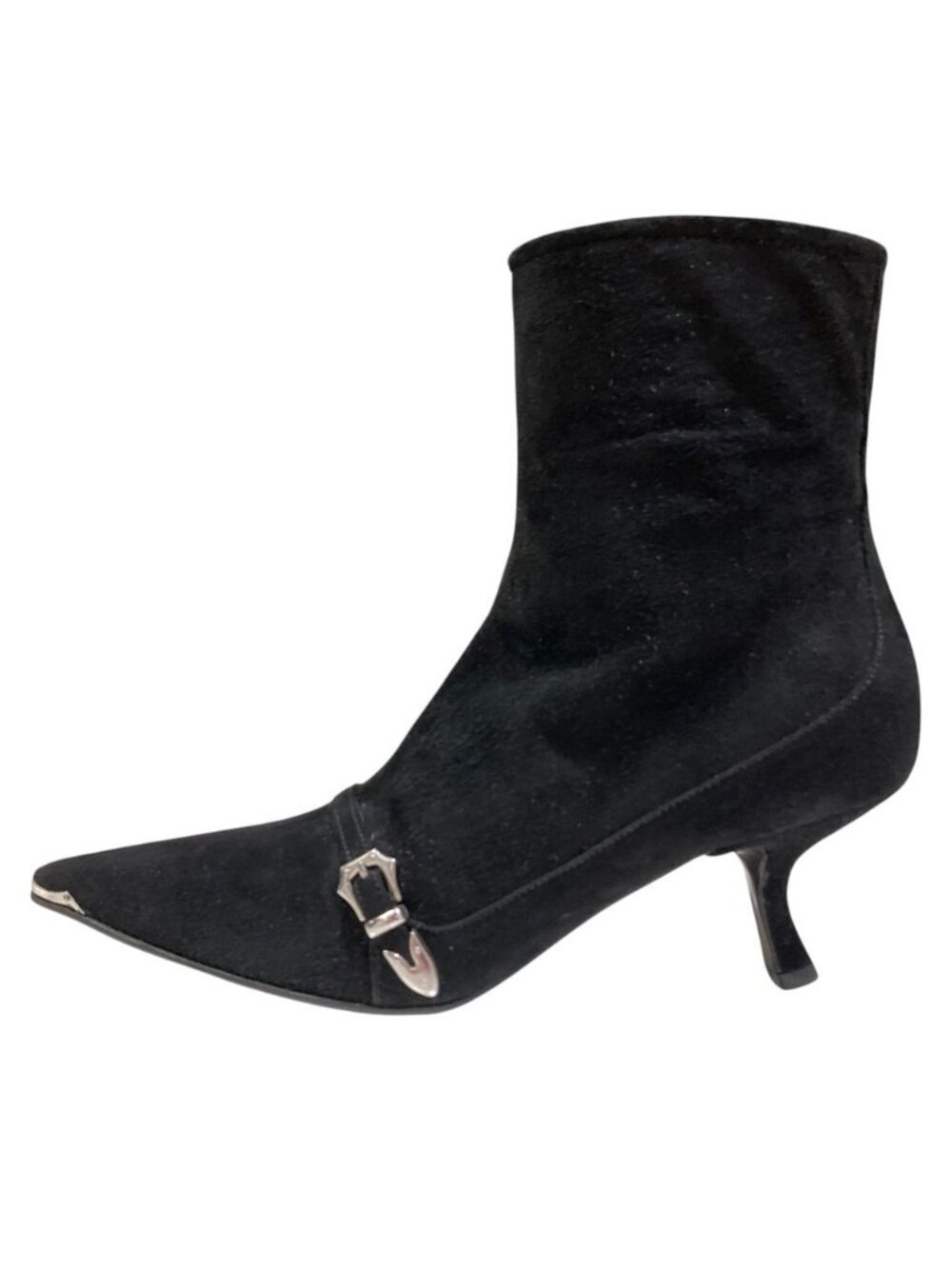 Prada Pointed Toe Suede Short Boots Black - Picture 9 of 14